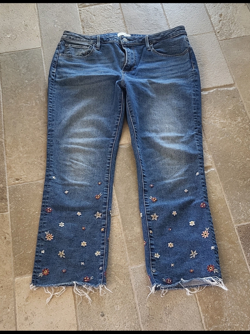 DRIFTWOOD Embroidered Dark Blue Wide-Leg Jeans